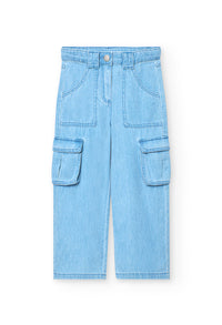 Pantaloni Cargo in Denim per Bambina e Ragazza di Colore Blu Boboli