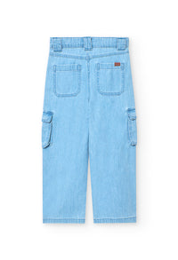 Pantaloni Cargo in Denim per Bambina e Ragazza di Colore Blu Boboli