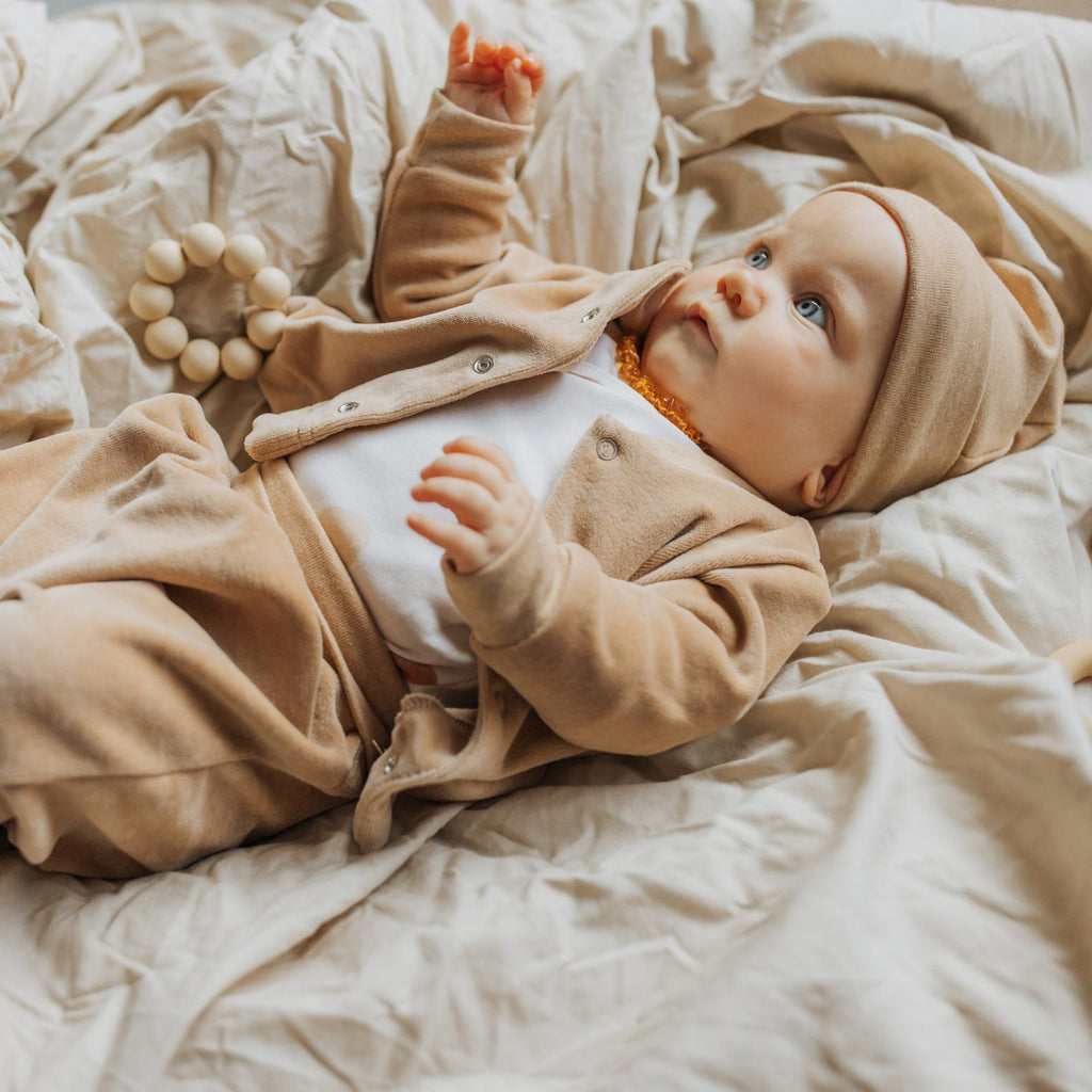 Cardigan Beige con Bottoni Wooly Organic - Neonati