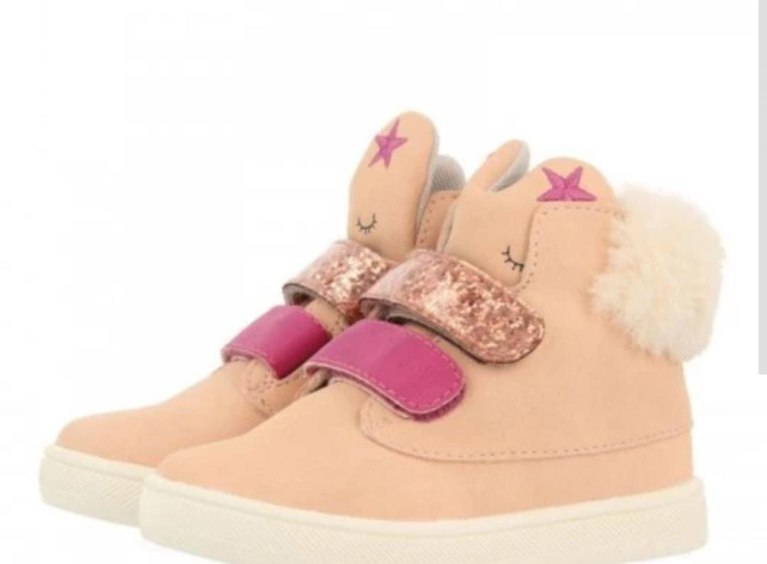 ANAGRY STIVALETTO ROSA CON STRAPPI GLITTERATI E PELUCHE SUL RETRO
