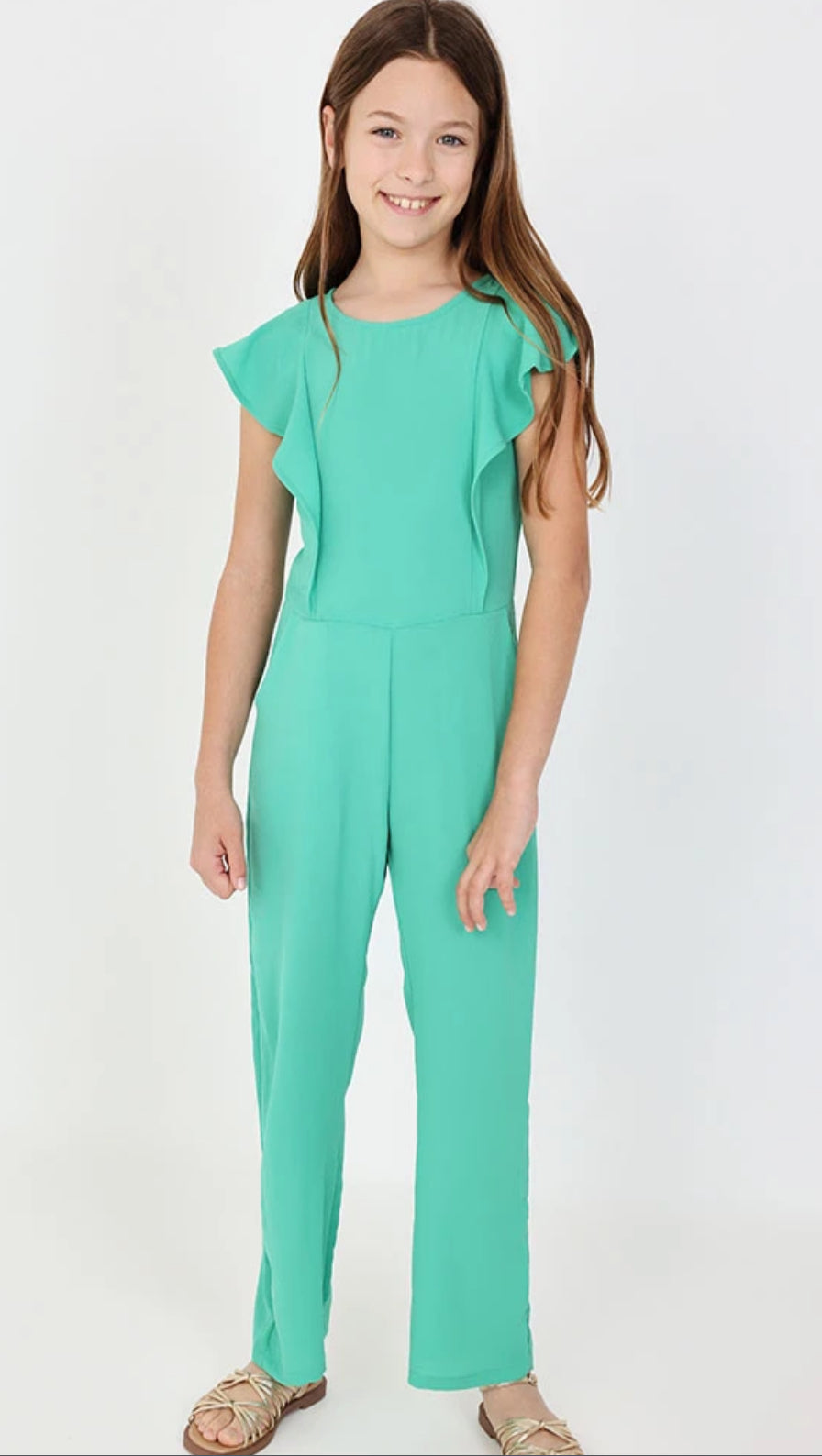 TUTA IN CREPE PER BAMBINA VERDE ACQUA