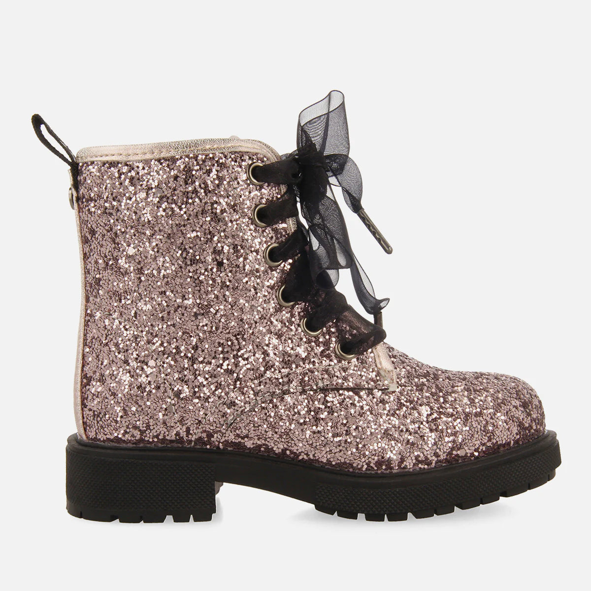Surany Stivaletto Glitterato con Cerniera e Lacci in Tulle - Bambini