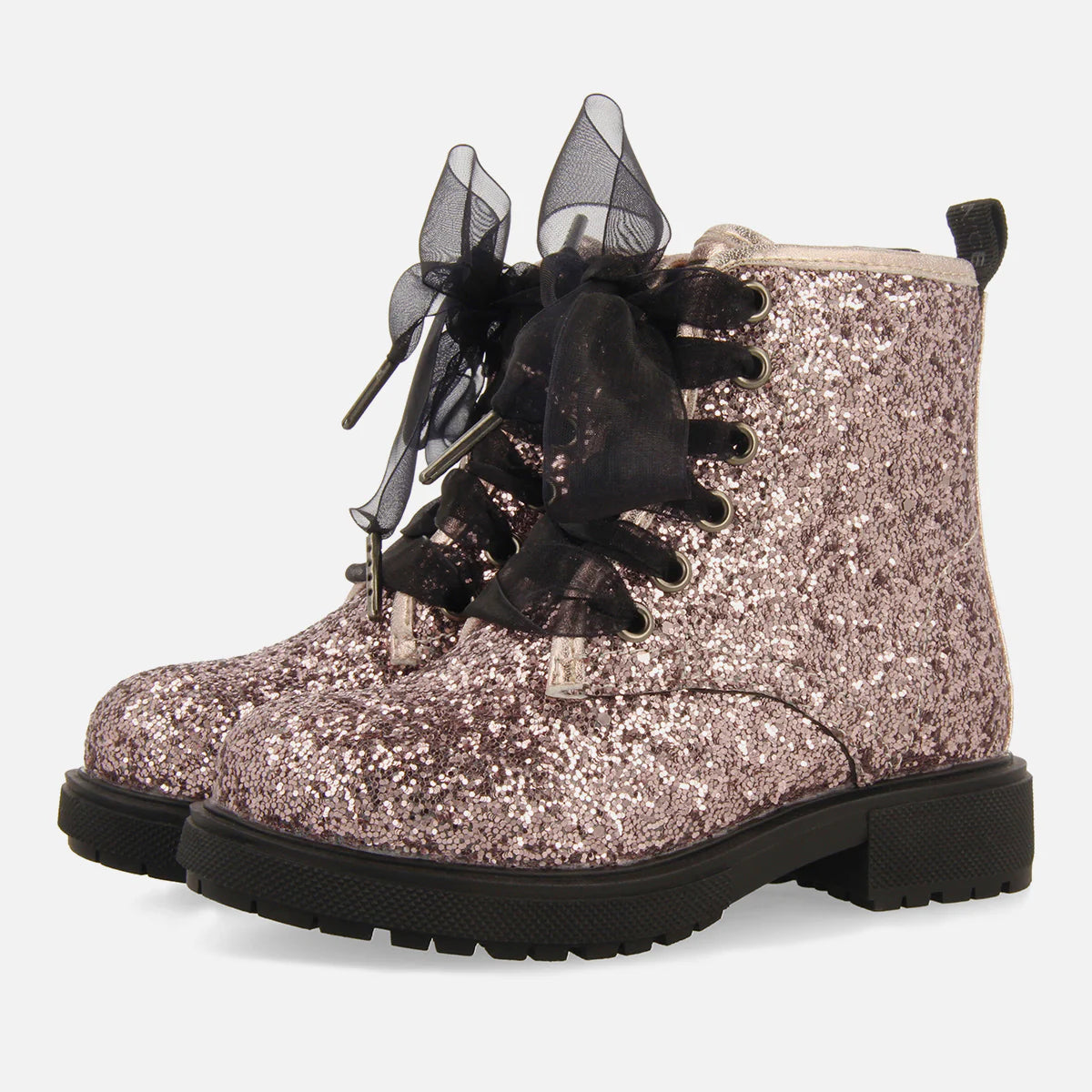 Surany Stivaletto Glitterato con Cerniera e Lacci in Tulle - Bambini