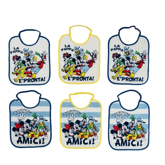 6 Bavaglini Grandi Disney Plastificati Topolino con Elastico