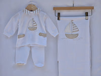Copertina Jersey Bianca e Beige Barchetta Lalalu' - Neonato