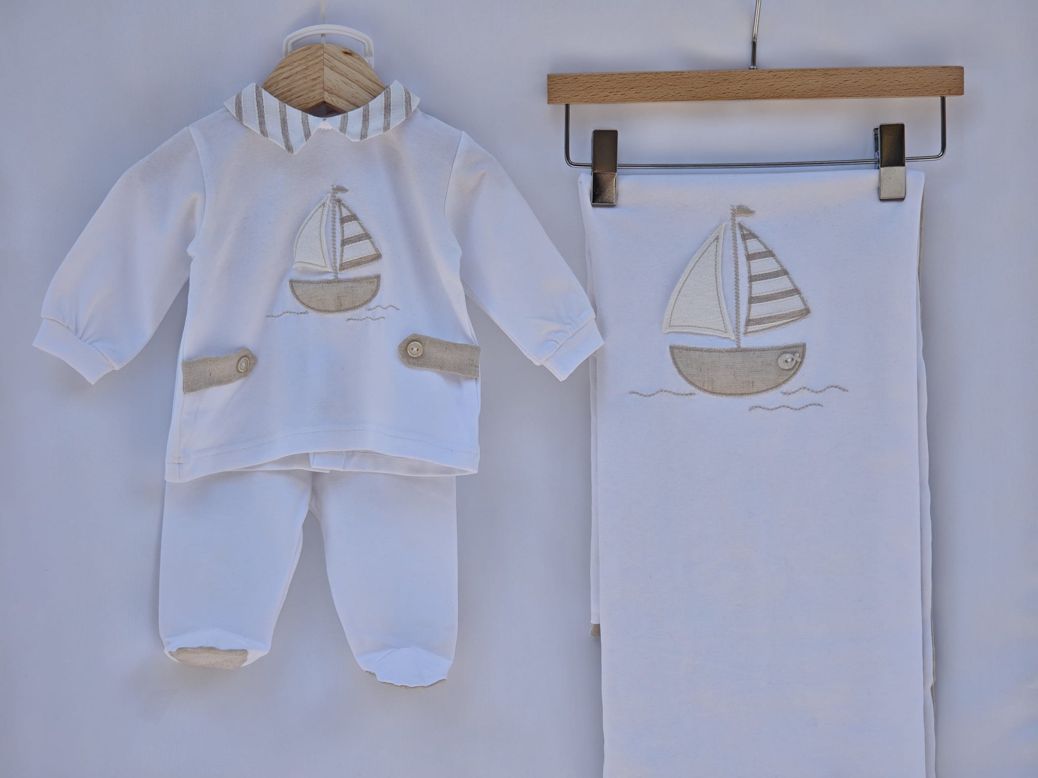 Copertina Jersey Bianca e Beige Barchetta Lalalu' - Neonato
