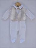 Tutina Jersey+seersucker Bianca e Beige Cotone Lalalu' - Neonato