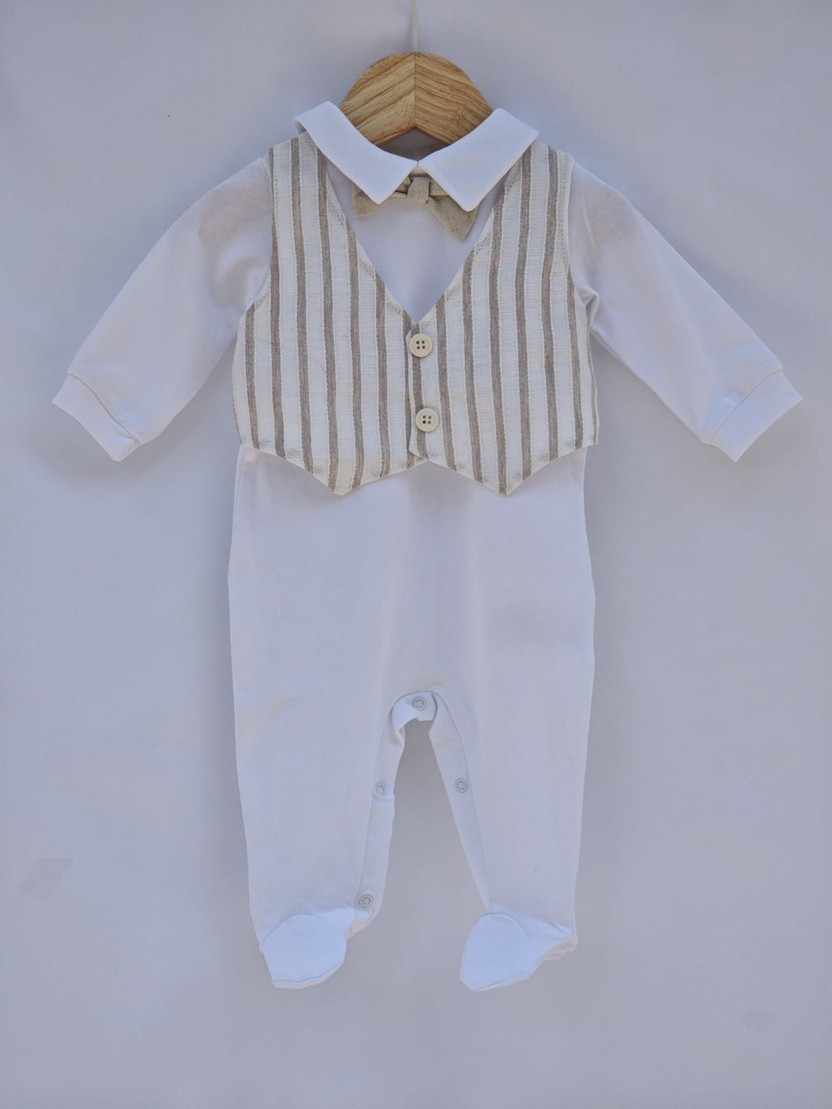 Tutina Jersey+seersucker Bianca e Beige Cotone Lalalu' - Neonato