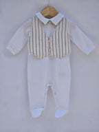 Tutina Jersey+seersucker Bianca e Beige Cotone Lalalu' - Neonato