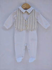 Tutina Jersey+seersucker Bianca e Beige Cotone Lalalu' - Neonato