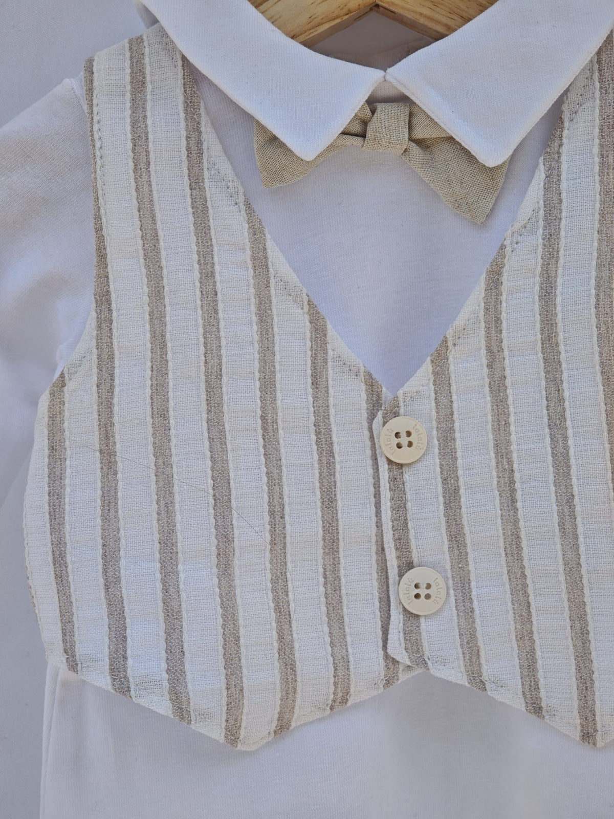 Tutina Jersey+seersucker Bianca e Beige Cotone Lalalu' - Neonato