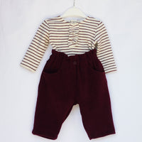 Completo Maglia a Righe e Pantalone in Velluto Neonata Bordeaux Lalalù