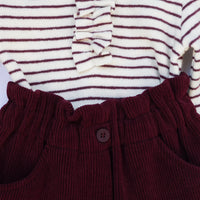 Completo Maglia a Righe e Pantalone in Velluto Neonata Bordeaux Lalalù