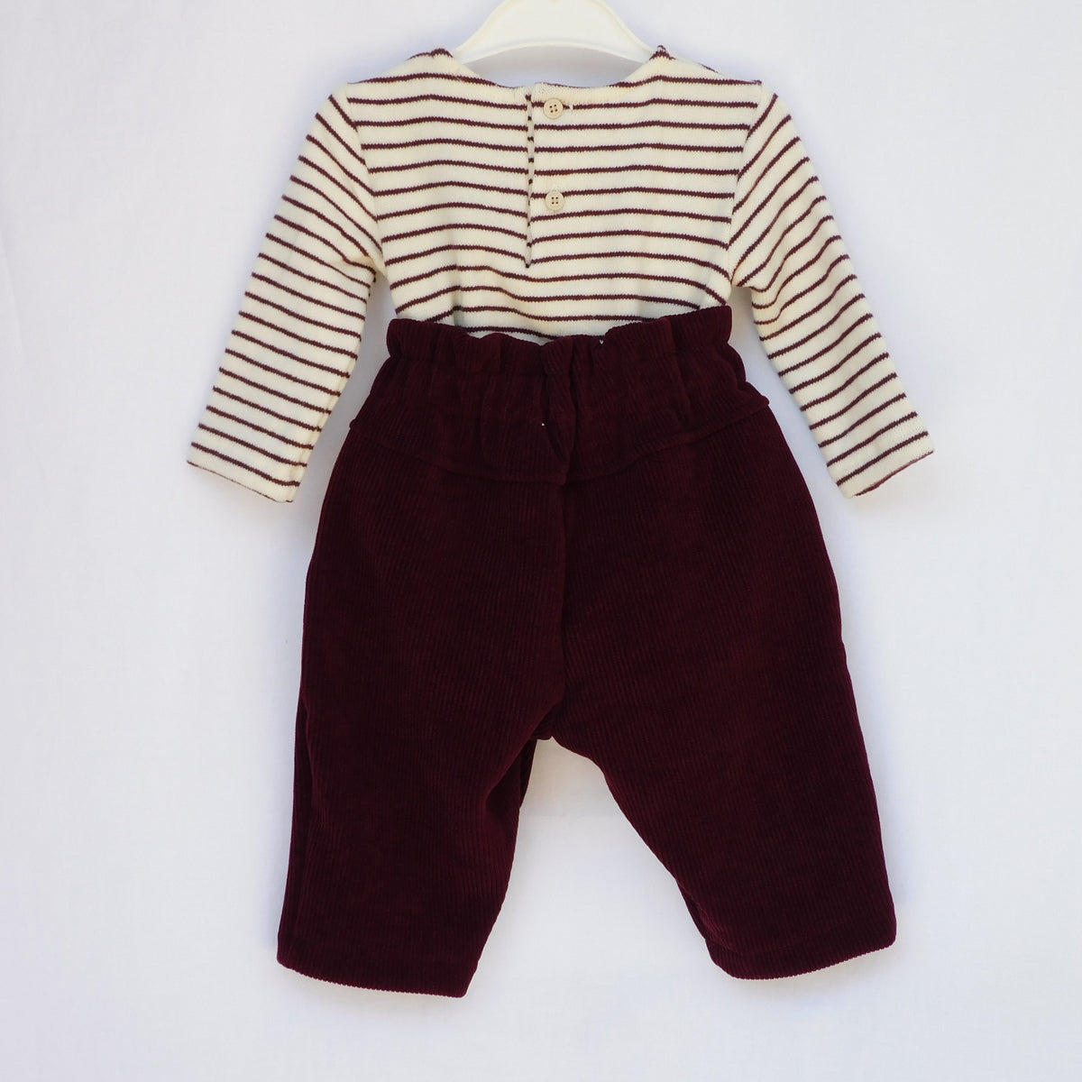 Completo Maglia a Righe e Pantalone in Velluto Neonata Bordeaux Lalalù