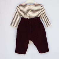 Completo Maglia a Righe e Pantalone in Velluto Neonata Bordeaux Lalalù