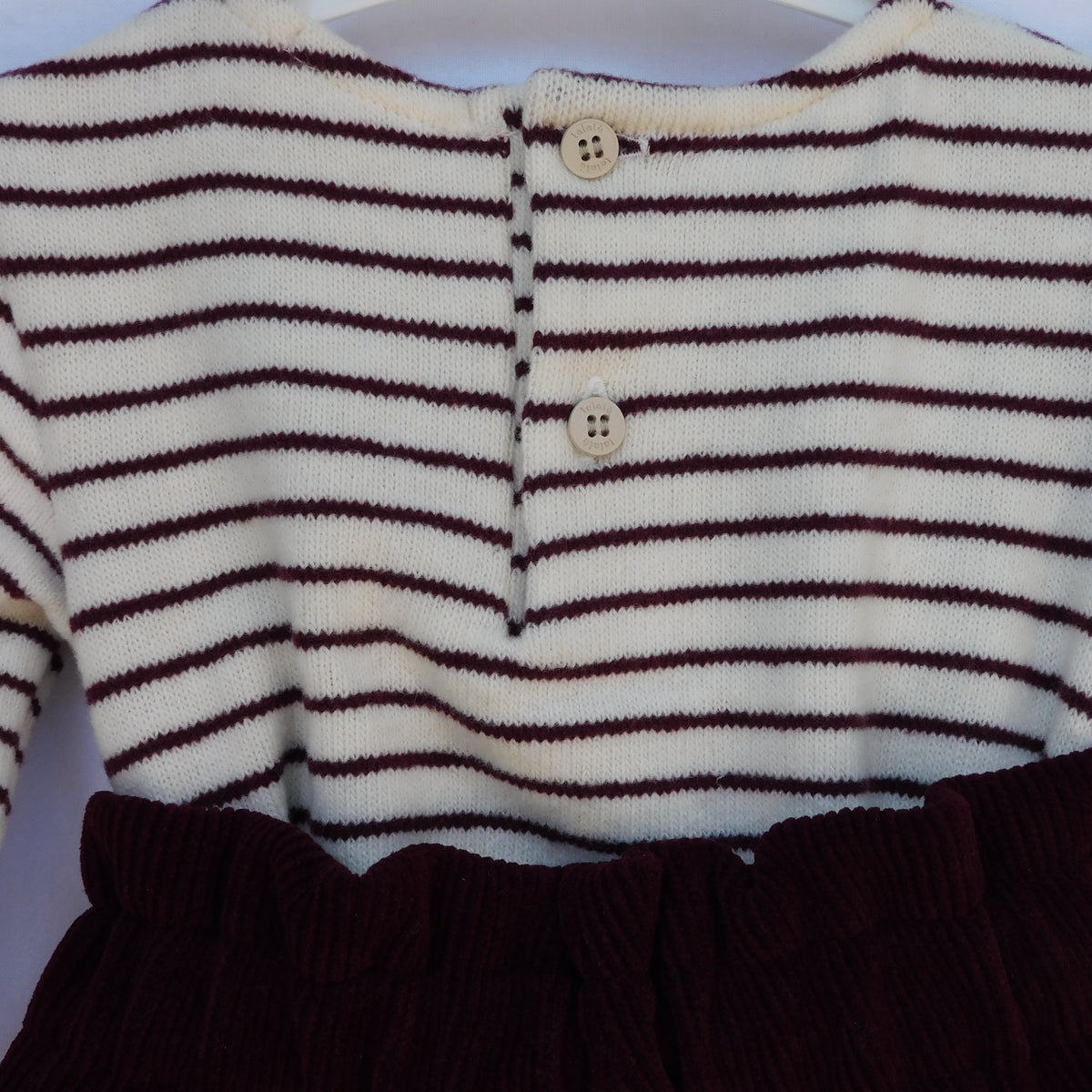 Completo Maglia a Righe e Pantalone in Velluto Neonata Bordeaux Lalalù