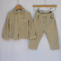 Completo in Velluto Giacca e Pantalone Neonato Crema Lalalù