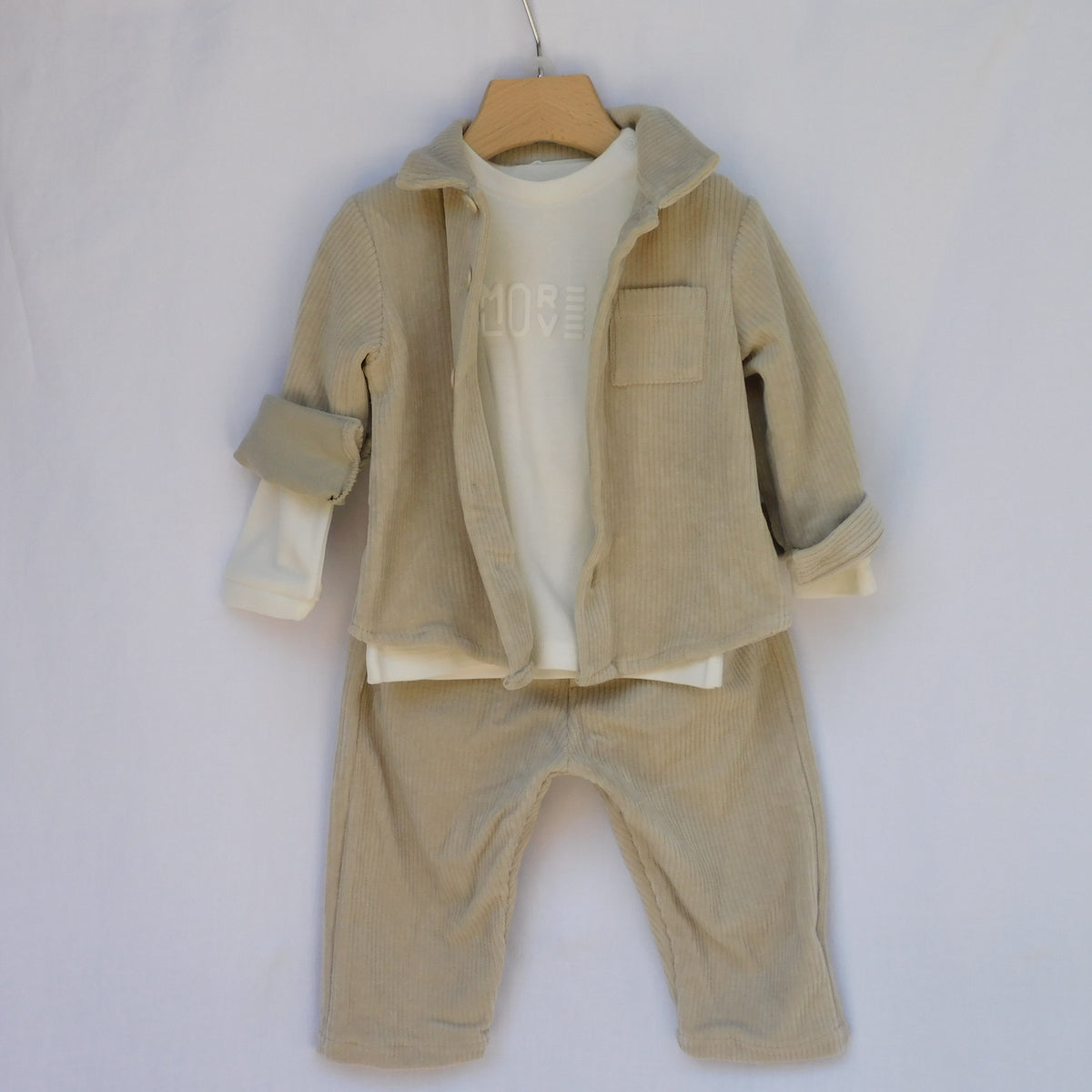 Completo in Velluto Giacca e Pantalone Neonato Crema Lalalù