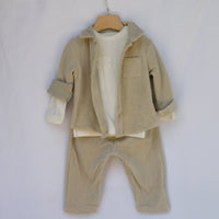 Completo in Velluto Giacca e Pantalone Neonato Crema Lalalù