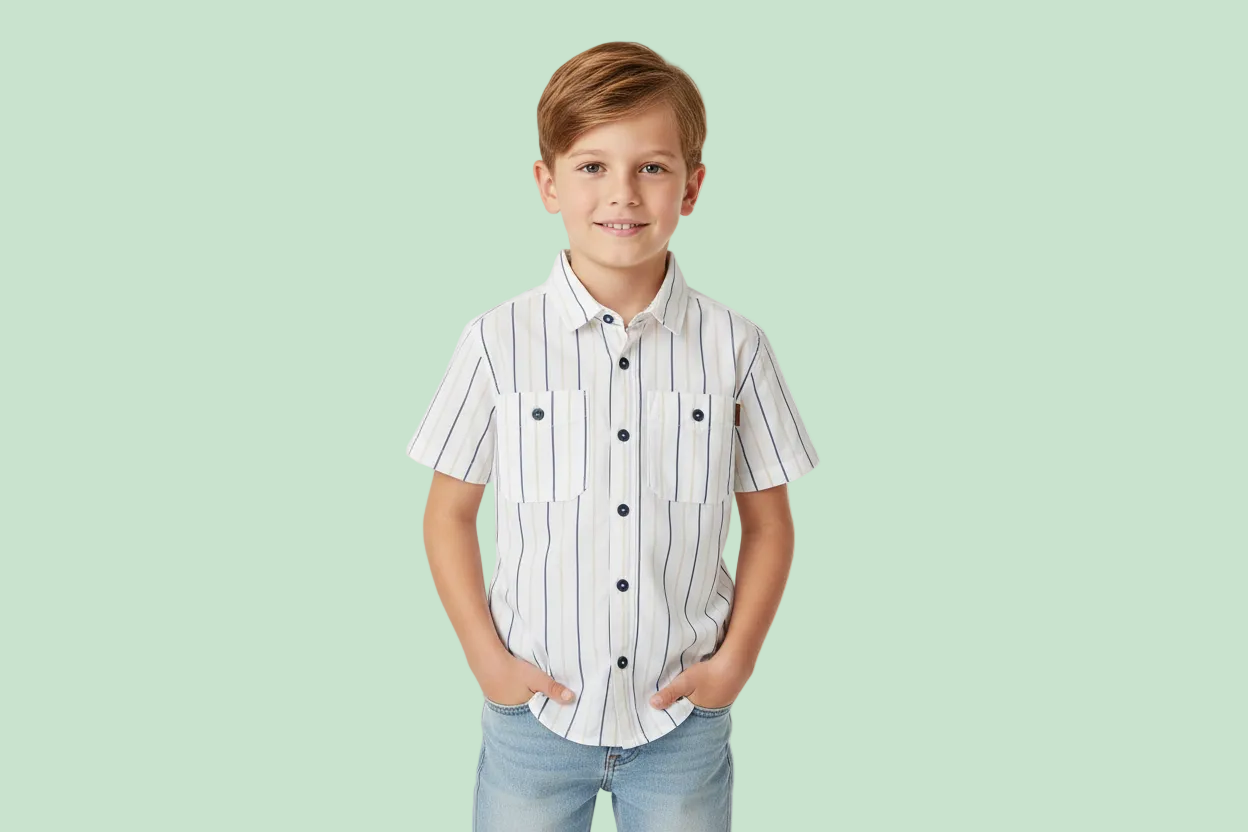 CAMICIA POPELIN A RIGHE PER RAGAZZO -BCI