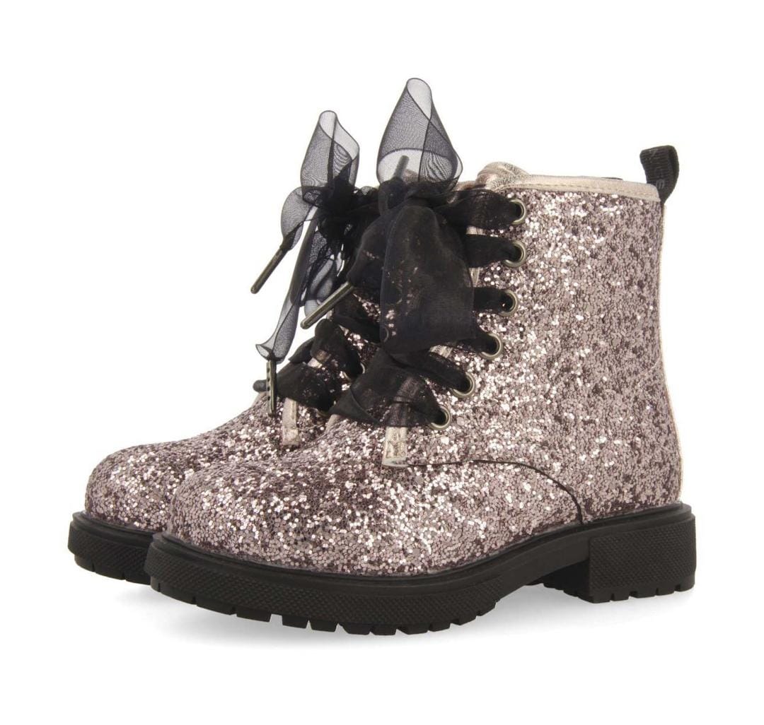 Surany Stivaletto Glitterato con Cerniera e Lacci in Tulle - Bambini