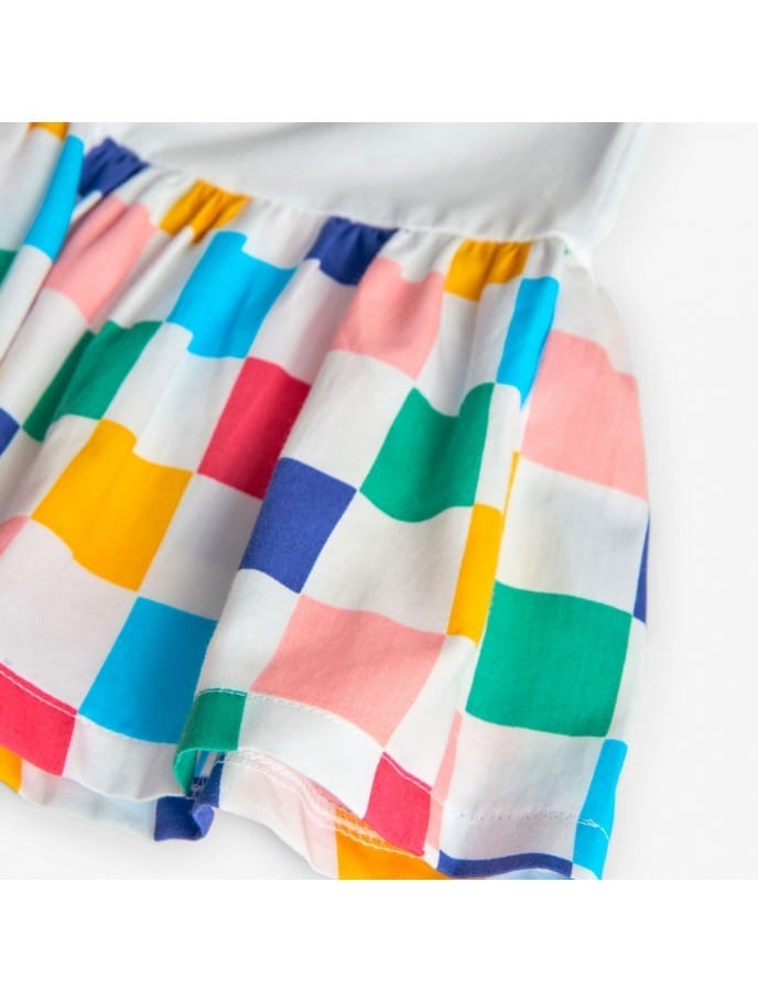 Abito a Maglia Combinato per Bebè Femmina con Motivo a Quadri di Colore Bianco B