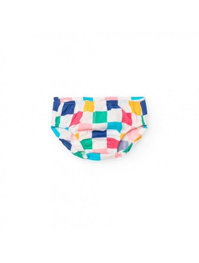 Abito a Maglia Combinato per Bebè Femmina con Motivo a Quadri di Colore Bianco B