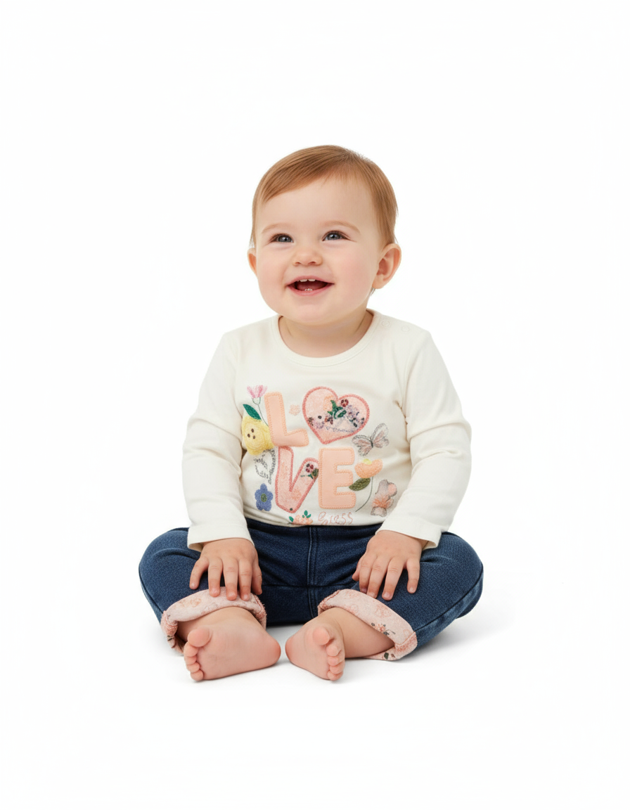 SET LS T-SHIRT+KNIT DENIM PANT