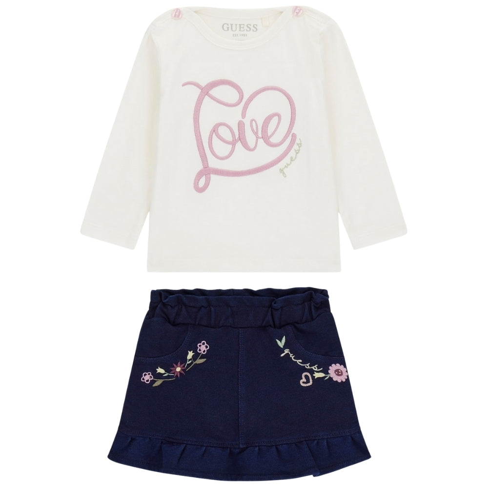 Set Ls T-shirt+knitdenim Skirt Guess - Neonata