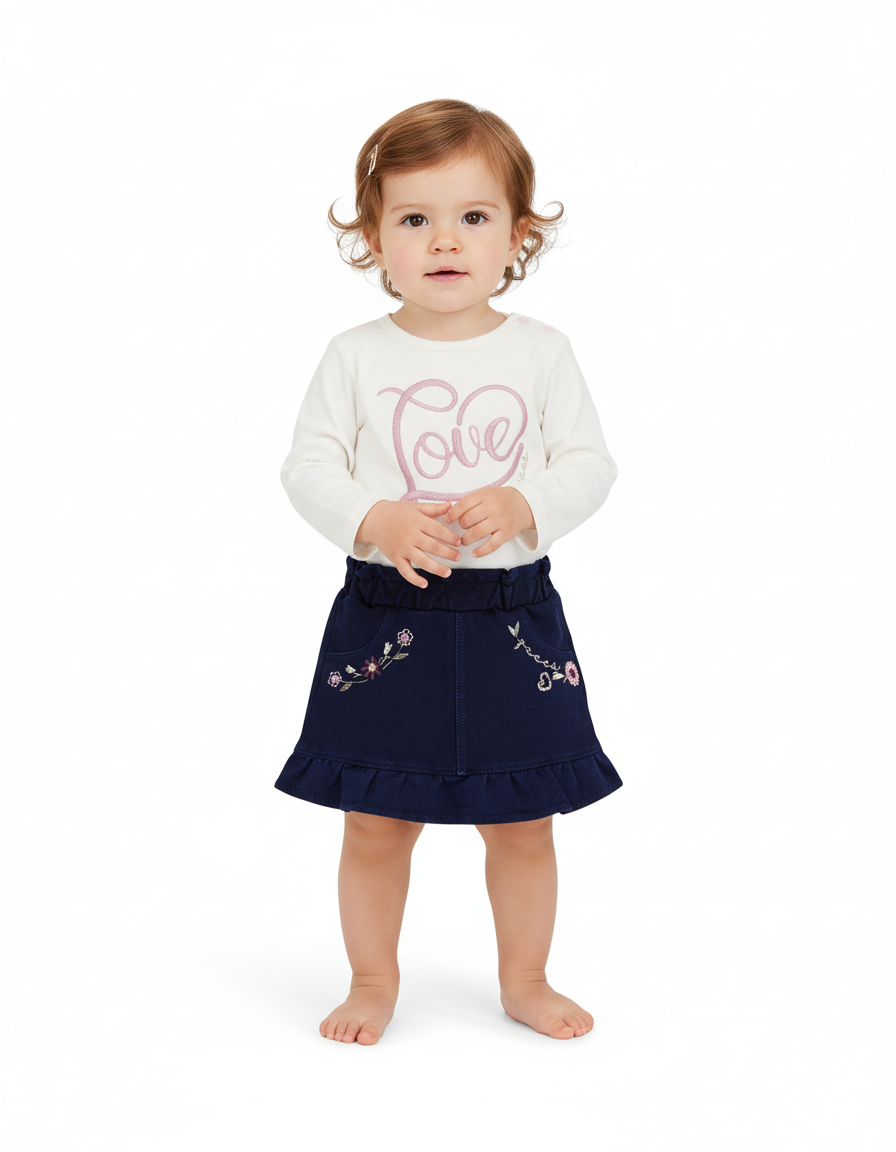 SET LS T-SHIRT+KNITDENIM SKIRT