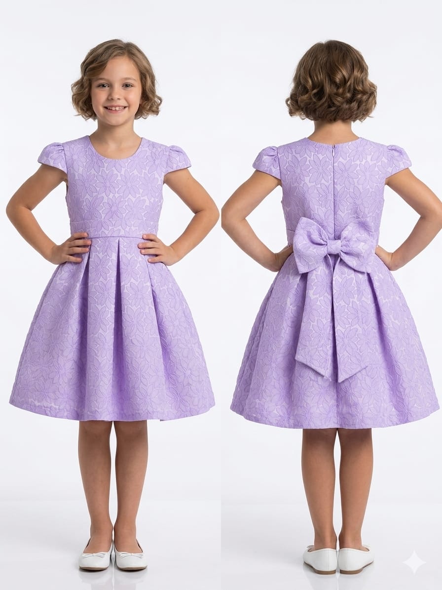 ABITO CERIMONIA CON RICAMI IN RILIEVO E CINTURA IN VITA