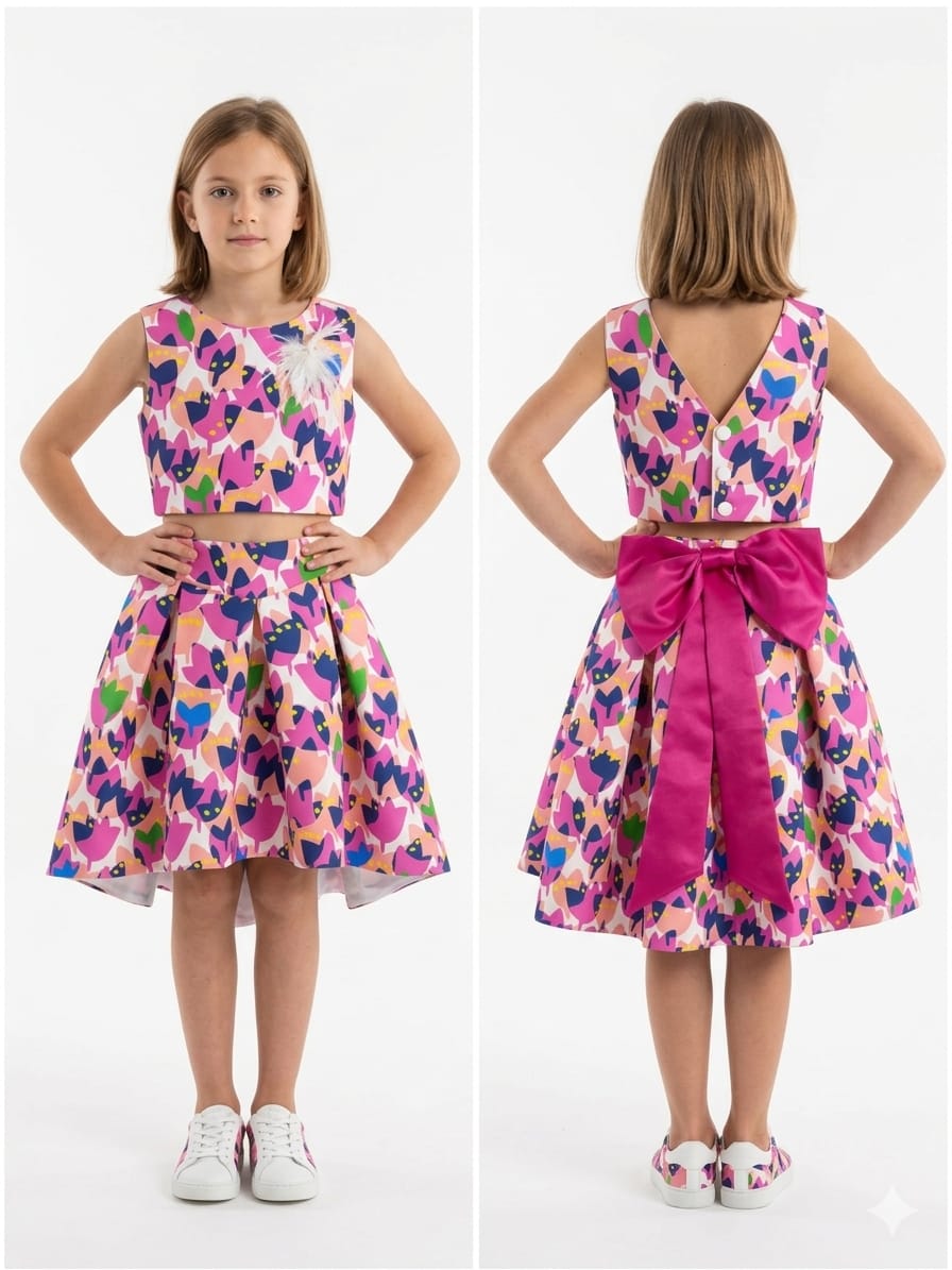 Abito Cerimonia 2 Pezzi con Fiocco Sul Retro Bea - Bambina