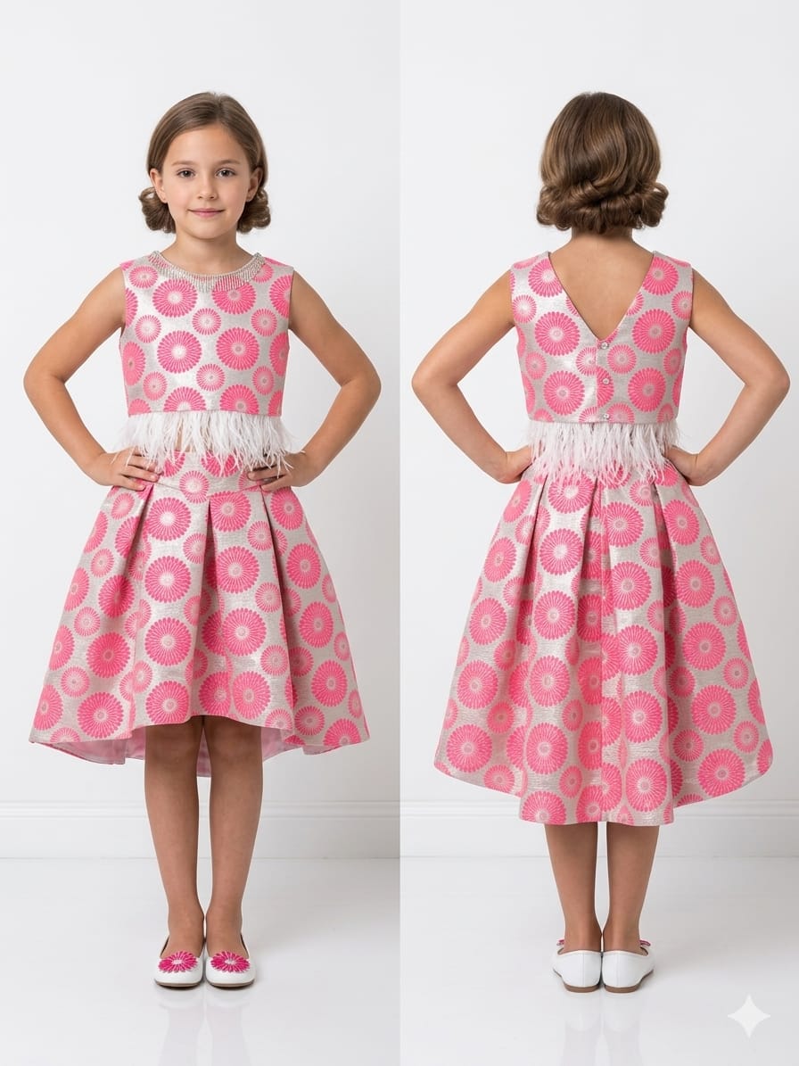 ABITO CERIMONIA2 PEZZI CON PIUME SUL CORPETTO