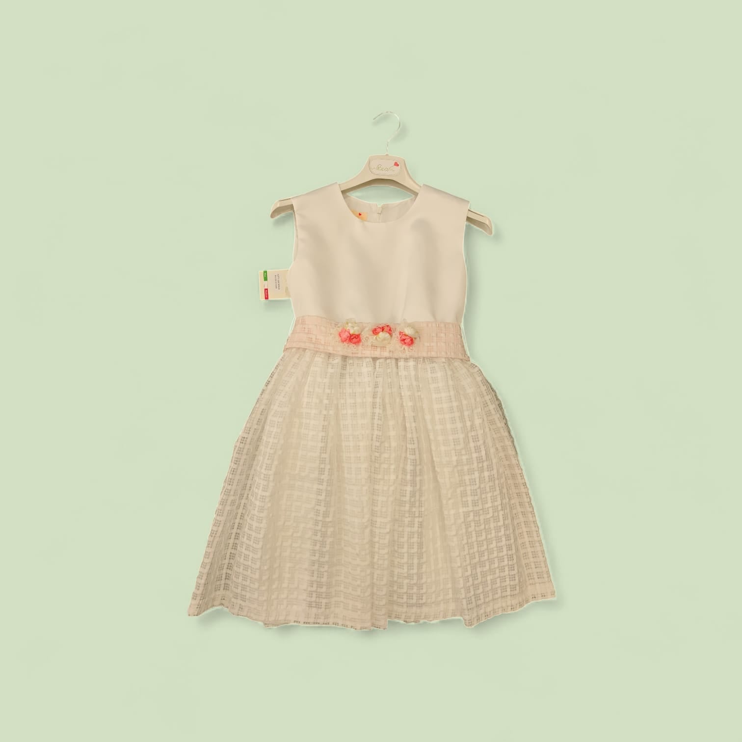 ABITO CERIMONIA CON DECORAZIONI IN RILIEVO E FASCIA IN VITA