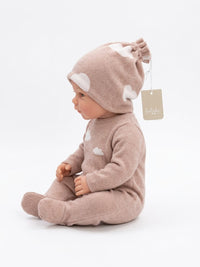Cappello Neonata in Maglia Jacquard a Pois Pietra Lalalù