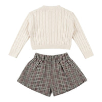 Completo Neonata Giacchino in Filo e Short a Quadri Latte Lalalù