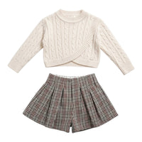 Completo Neonata Giacchino in Filo e Short a Quadri Latte Lalalù