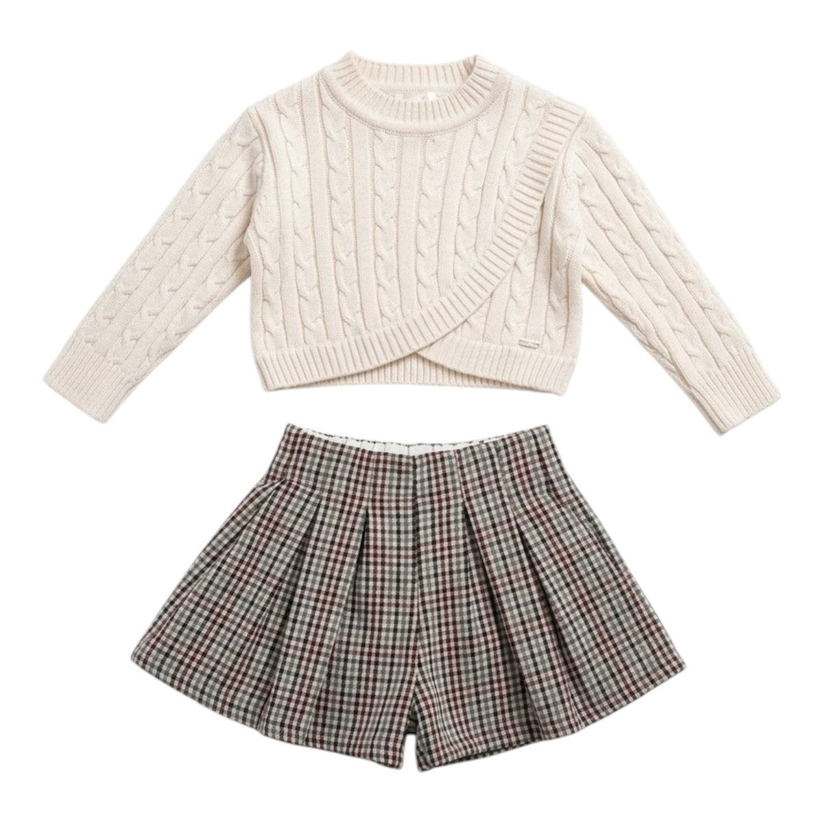 Completo Neonata Giacchino in Filo e Short a Quadri Latte Lalalù