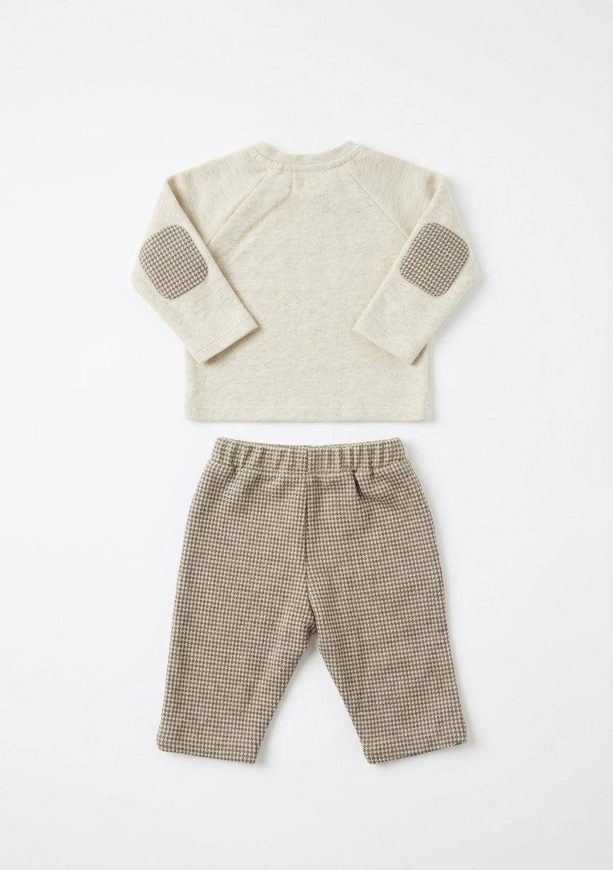 Completo Neonato Maglia e Pantalone in Caldo Cotone Jacquard Cacao Lalalù
