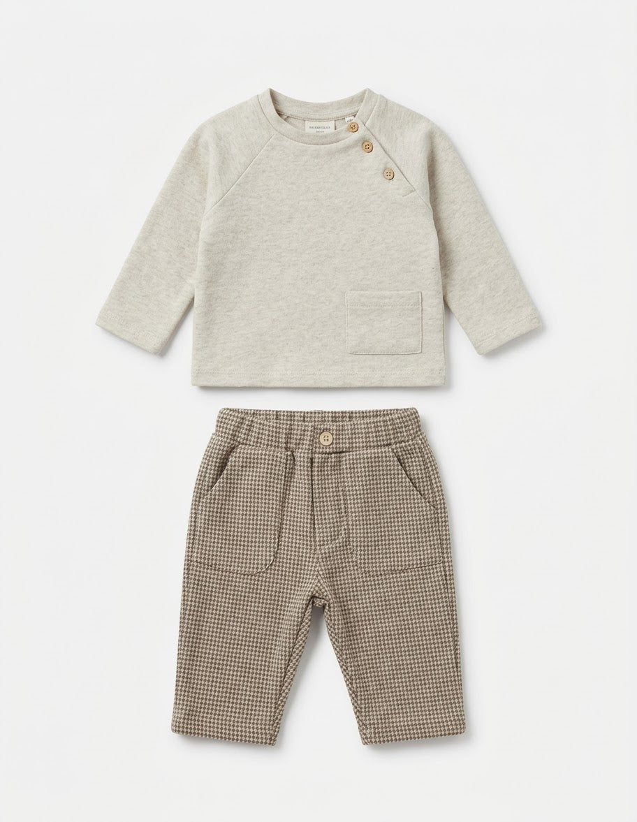 Completo Neonato Maglia e Pantalone in Caldo Cotone Jacquard Cacao Lalalù