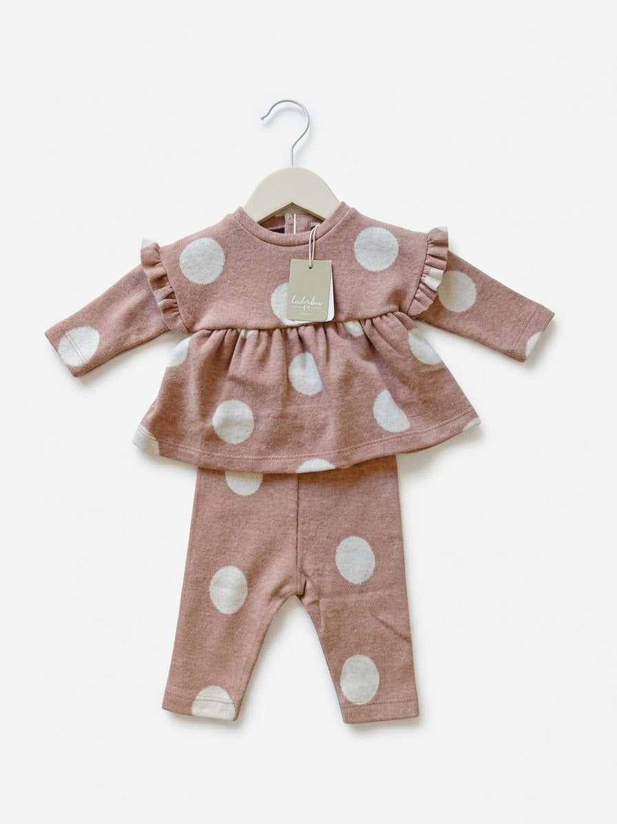 Completo Neonata Maglia con Rouches e Leggings a Pois Pietra Lalalù