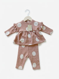 Completo Neonata Maglia con Rouches e Leggings a Pois Pietra Lalalù