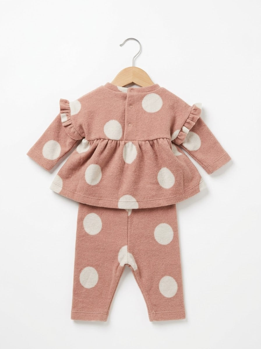 Completo Neonata Maglia con Rouches e Leggings a Pois Pietra Lalalù