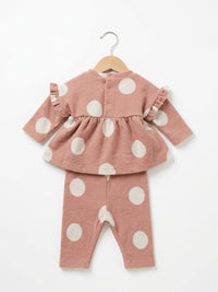 Completo Neonata Maglia con Rouches e Leggings a Pois Pietra Lalalù