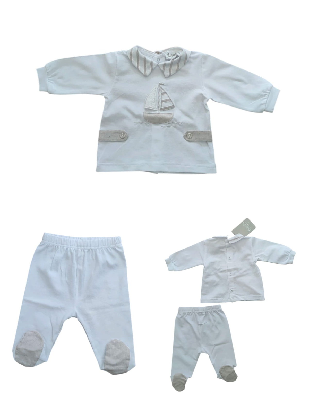 Completo clinica jersey COTONE BIANCO E BEIGE - Neonati