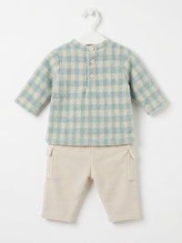 Completo Neonato Maglia Spugna Jacquard e Pantalone in Velluto Aloe Lalalù