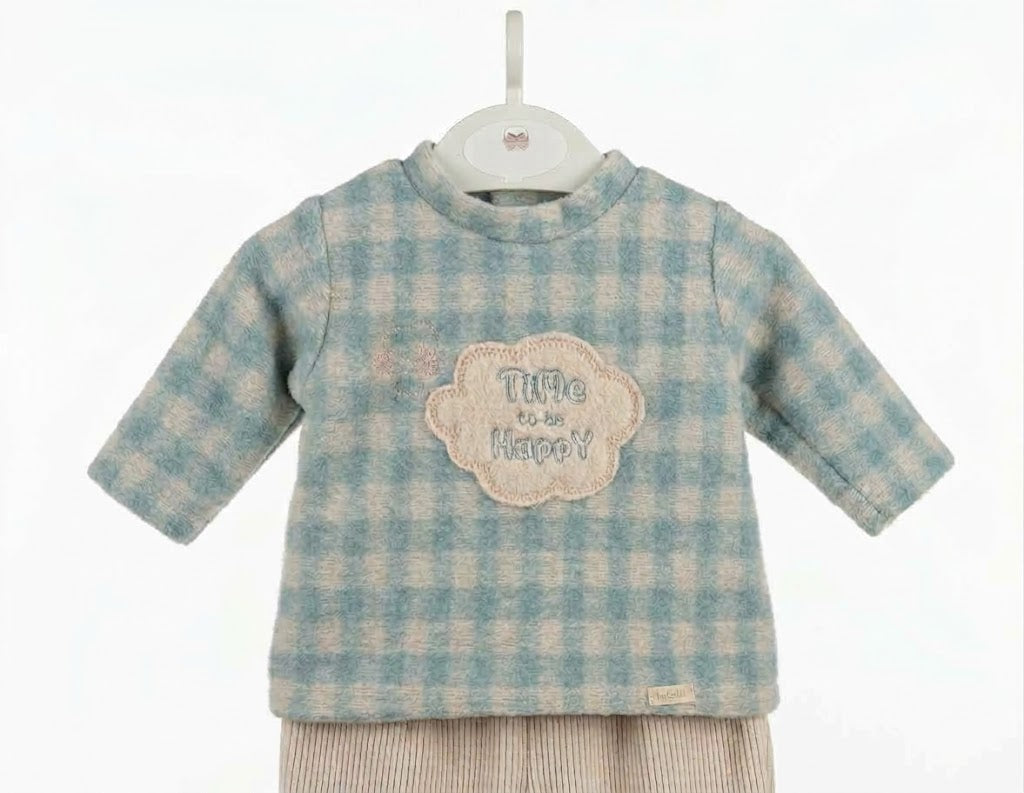 Completo Neonato Maglia Spugna Jacquard e Pantalone in Velluto Aloe Lalalù