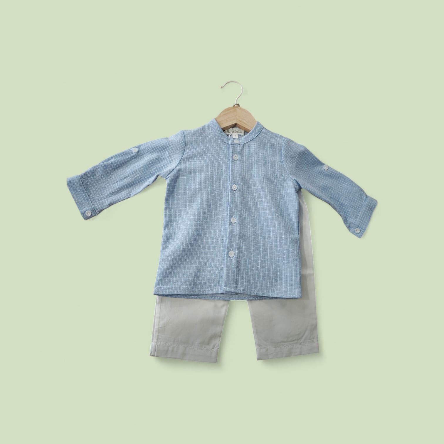CAMICIA CELESTE+ PANTALONE BIANCO NEONATO LALALU'