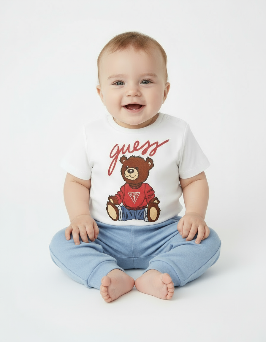 T-shirt Manica Corta con Orsetto Guess Neonato