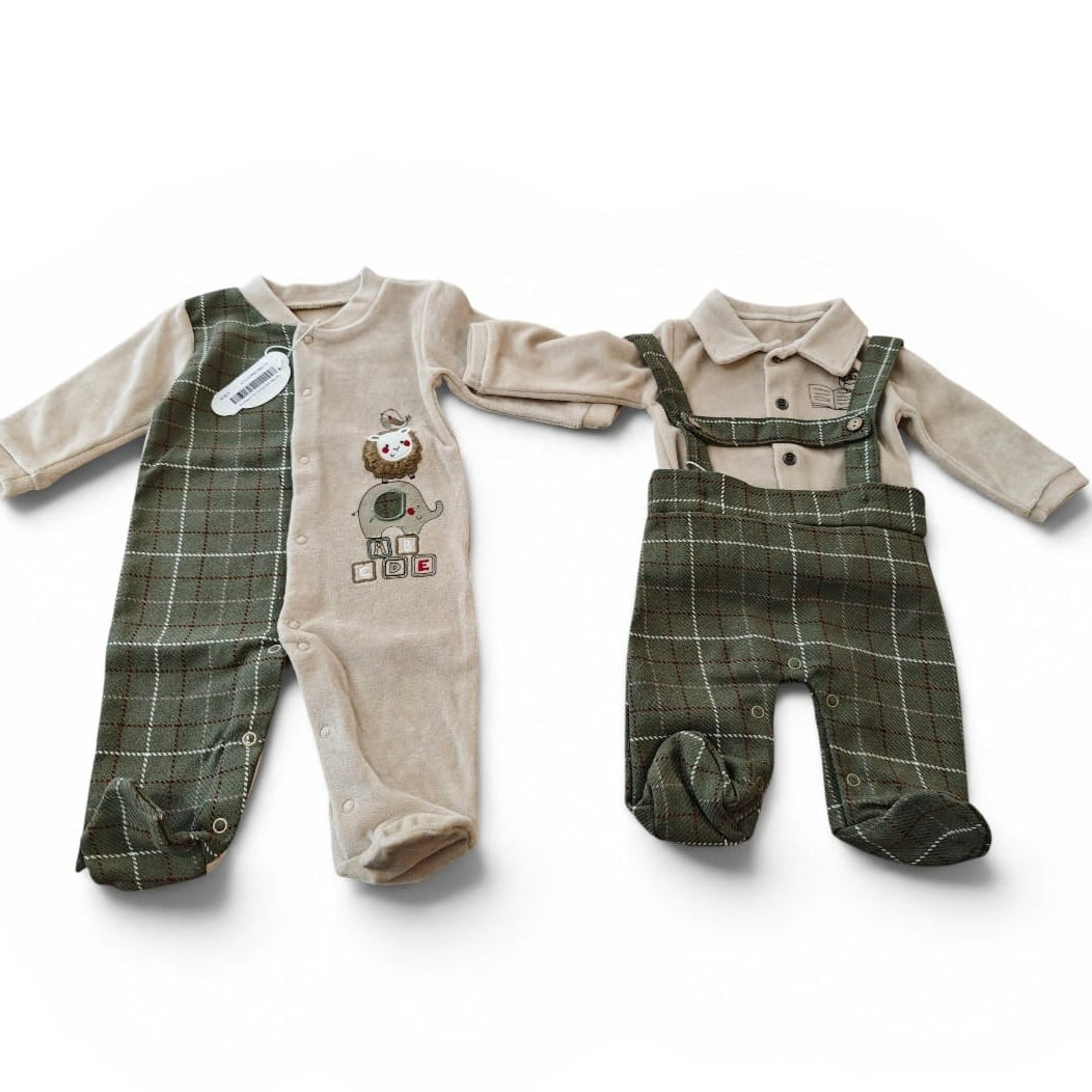 Tutina Neonato in Ciniglia Verde e Beige- il Corredino